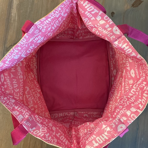 Lancome Pink Striped Canvas Beach Book Tote Lined Bag - Picture 7 of 12